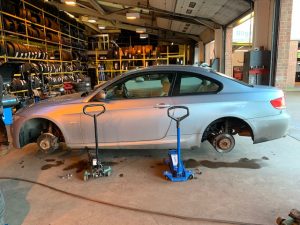 BMW 3 Series having new tyres fitted.