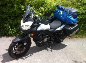 Vango Stelvio 200 tent packed up on Suzuki V-Strom Touring bike