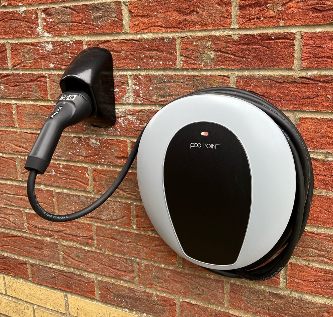 Pod Point Charger installed on a wall.